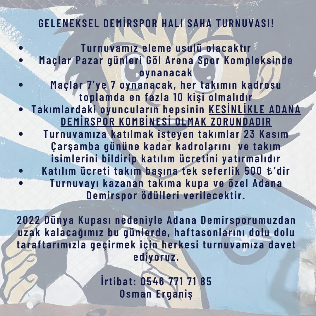 Geleneksel halı saha turnuvamız başlıyor!
Siz de takımınızı kurup turnuvaya katılabilirsiniz.
#AdanaDemirspor