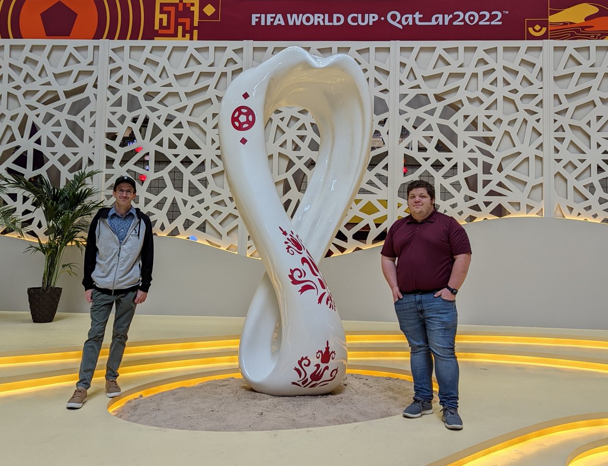 NESCom's tweet photo. 3 grads working the #FIFAWorldCup for @EVSEquipment; Nick Barrows ('12) & Tim Burns ('17) are in Doha, Qatar supporting FOX Sports and Nick Maney ('18) is supporting FOX Sports in Los Angeles, CA. @HussonU #thisisNESCom https://t.co/2Ro0rnBSy4