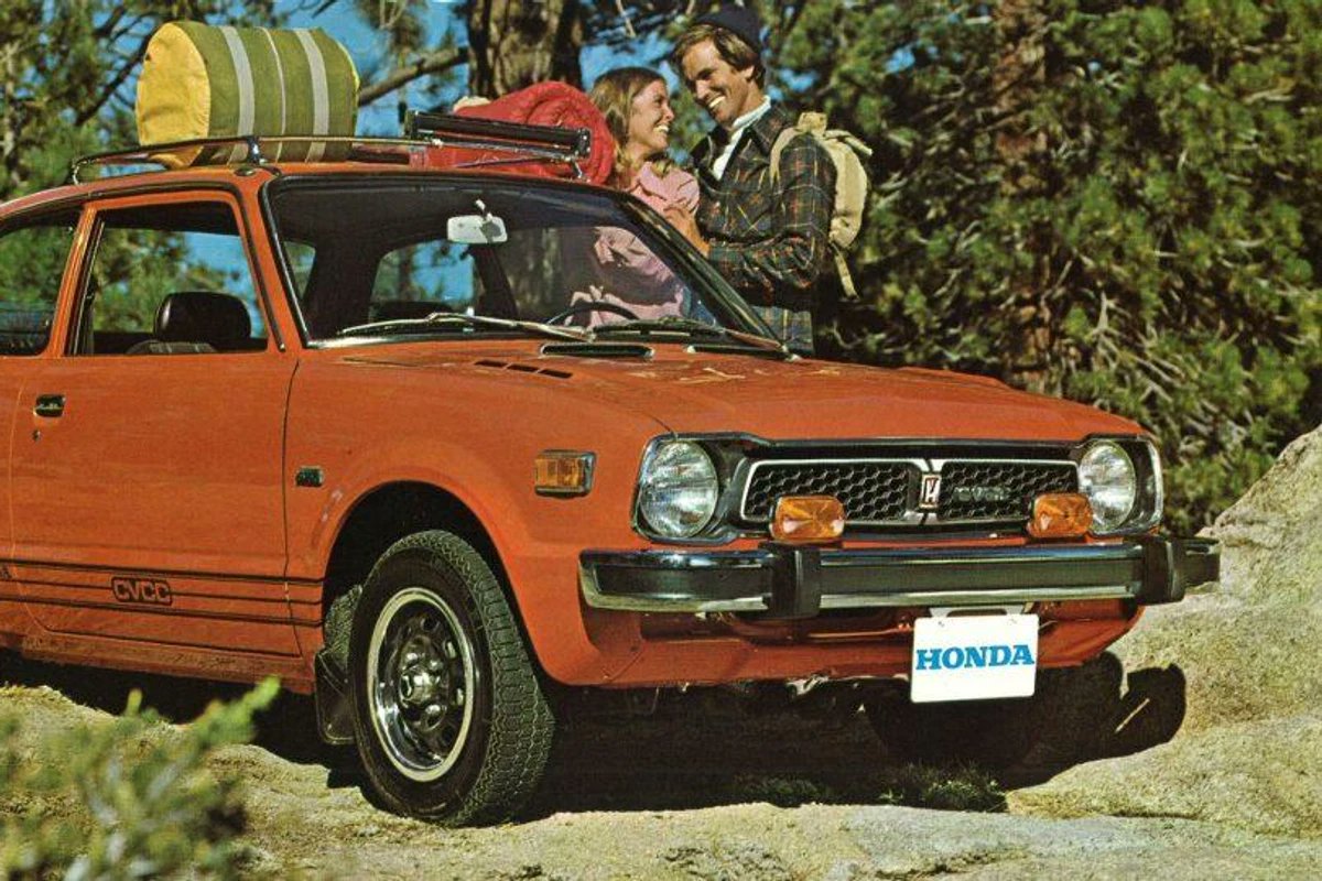 1975 Honda Civic
Honda was an unknown company in America. But the 1973-74 oil embargo put the Honda Civic on the map.

Despite being underpowered  and having a tendency to rust, the tiny Civic sold like crazy.  Do you remember the Honda Civic compact of the #1970s?