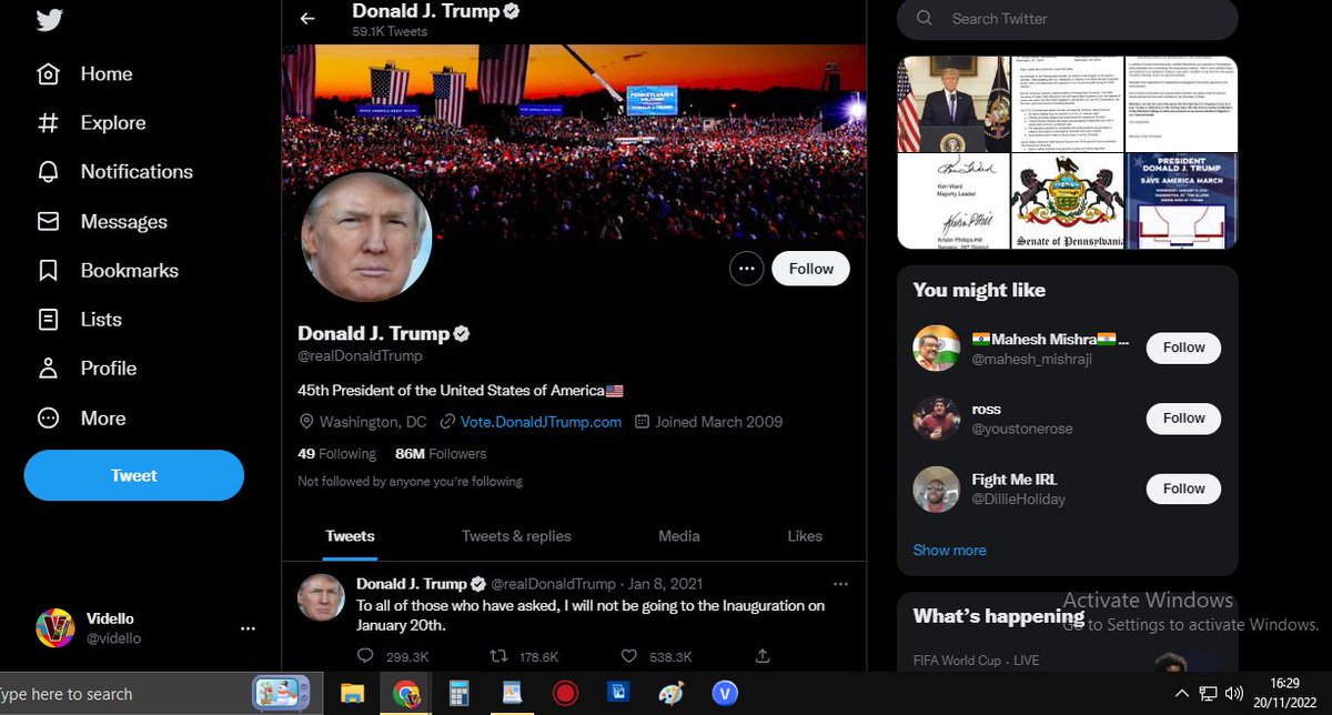vidello's tweet photo. The real Donald Trump account has been un-blocked #trump #trumpisback https://t.co/yVfo7ShALF
