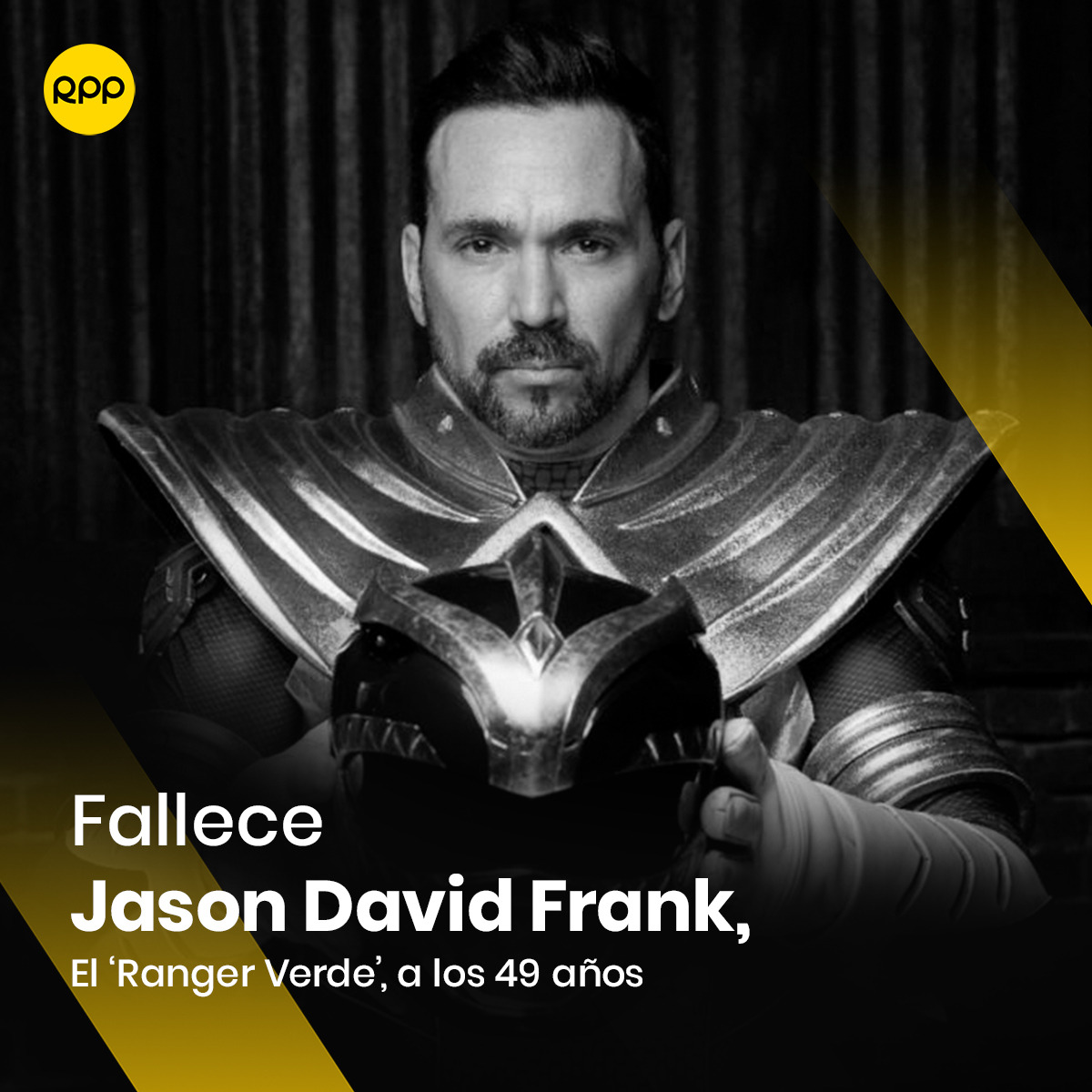 RPPNoticias's tweet photo. 🕊️🎬 El actor estadounidense Jason David Frank, conocido por su papel como Tommy Oliver, el ‘Ranger Verde’ de la serie “Power Rangers”, falleció a los 49 años.

🔗 Más información en https://t.co/ZKe1kd3MkE https://t.co/hq2qDSbkiq