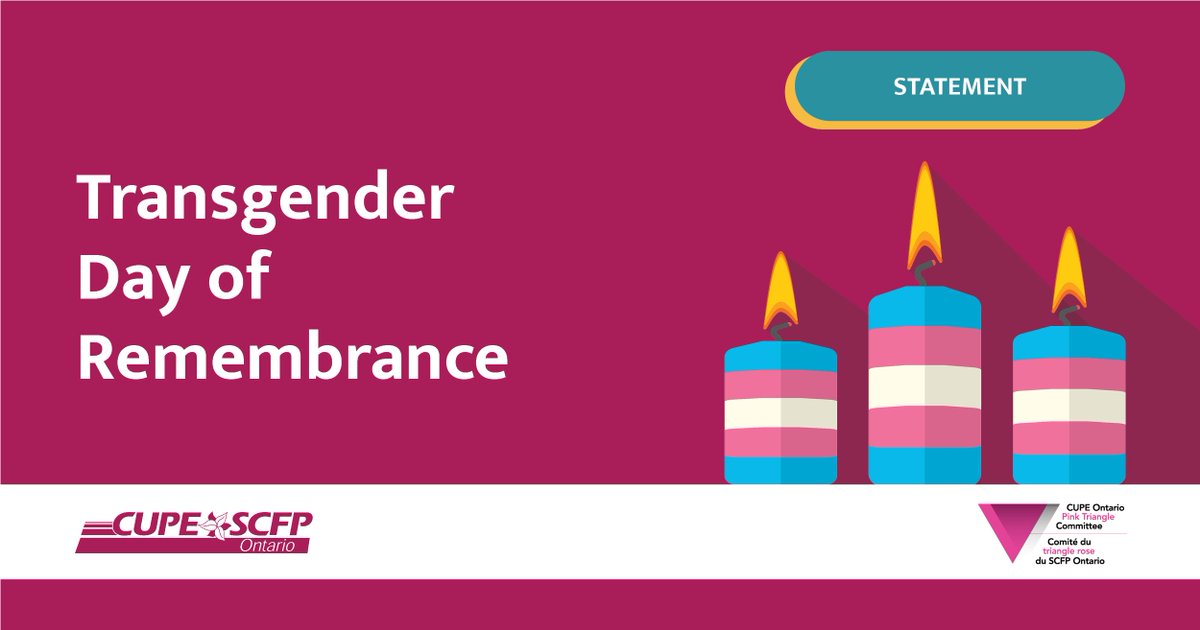 On this Transgender Day of Remembrance, we honour the history of transgender people, the struggles they have faced and continue to live through, and to recommit as a union to the fight for the rights of transgender people across the province.

Read more: cupe.on.ca/trans-day-of-r…