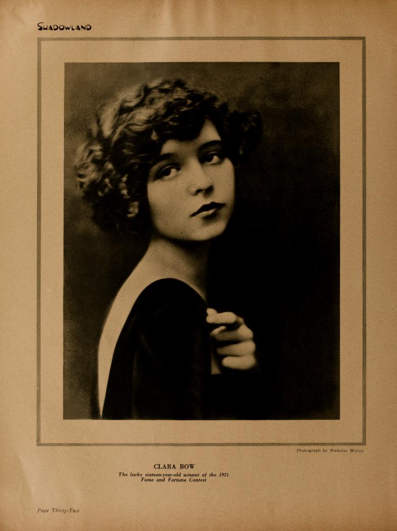 🌟At the beginning 2. Clara Bow. The lucky sixteen-year-old winner of the 1921 Fame and Fortune Contest. Photograph by Nickolas Muray. (Shadowland, January 1922) <a href="/mediahistorydl/">Media History Digital Library</a>