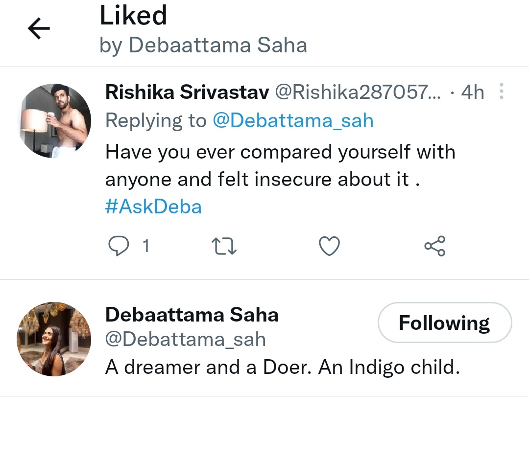 Rishika28705761's tweet photo. Thank you so much ๐ @Debattama_sah for replying to me .I still can't believe it .I love you so much ๐.
#DebattamaSaha #AskDeba https://t.co/h85BIZMaaQ