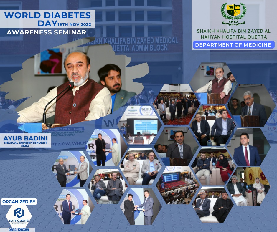 SKBZMedComplex's tweet photo. A successful seminar on "World Diabetes Day" was organized by Dr @TariqMarri18 ,Dr @dr_kaleembadini , Dr Ayoub Badini and other respected colleagues and administration of @SKBZMedComplex for a healthy and prosperous tomorrow. https://t.co/v82DUw6P0S