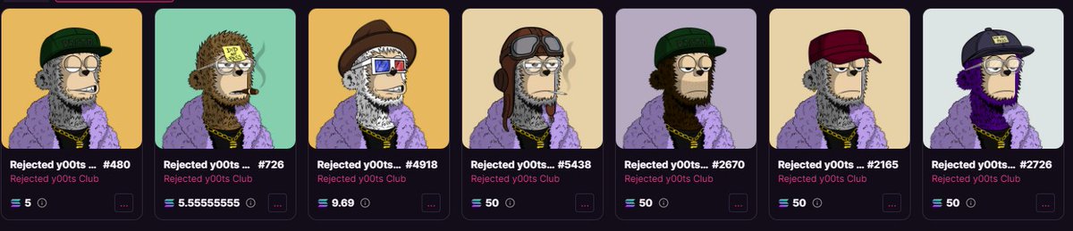 GregJewishstein's tweet photo. PurpPimp Gang is strong this morning... 3 more out until the floor hits a 50 sol fp.. or not whatever.. doesn't matter.. ❌🤷‍♂️

#rjctd #ryc #y00ts #solana #nft #didnotpass @Rejected_y00ts @MagicEden https://t.co/h5epxHY8qV