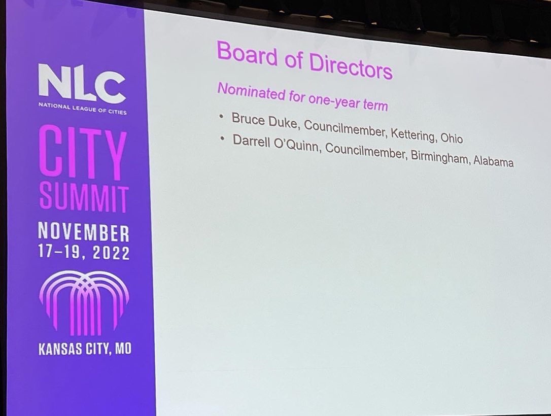 AL_League's tweet photo. Congratulations to Birmingham Councilmember Darrell O’Quinn on his election to the NLC Board of Directors 🎉👏🏻 #citysummitkc @leagueofcities https://t.co/8GJooEhlyn