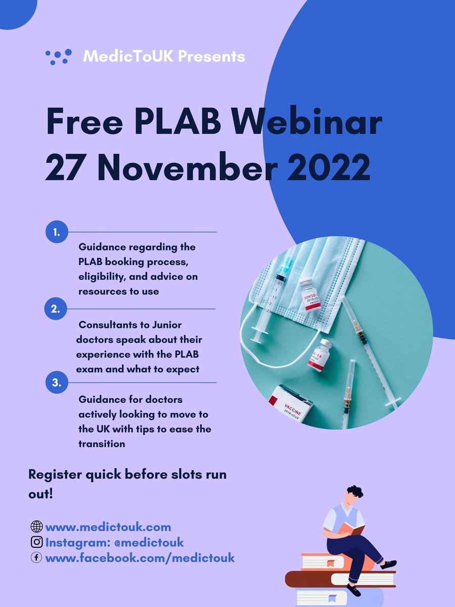 our expert NHS consultants will provide guidance regarding: 
- Exams tips and tricks
- Life in the UK as a doctor
- Our support to You
Why not join us for free?
Hurry and sign up now!!!
For more information please visit: medictouk.com/plab/
#QatarWorldCup2022 #Qatar2022 #NHS