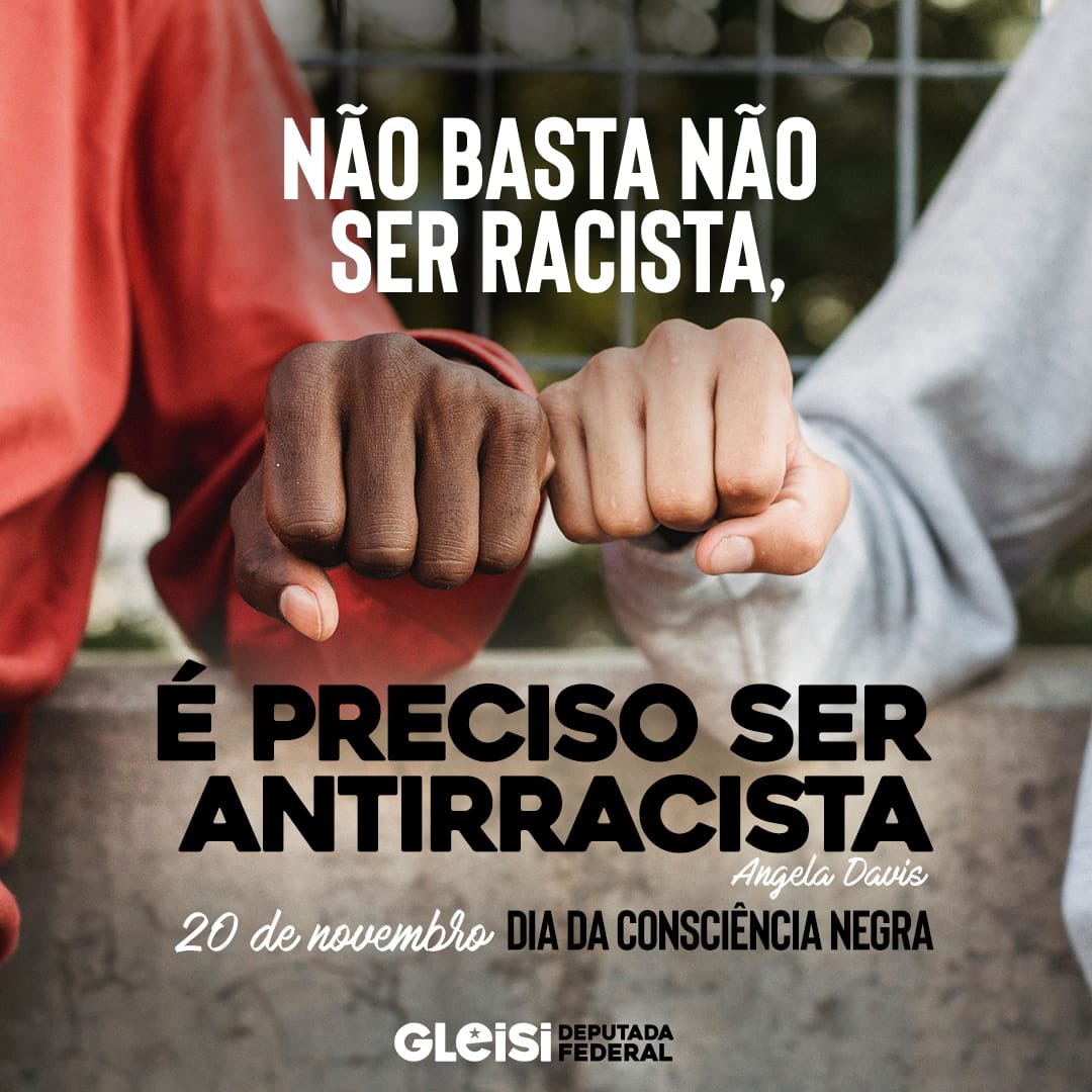 gleisi's tweet photo. No Dia da Consciência Negra, vamos refletir sobre o Brasil que queremos, humano, justo e igualitário. Mas a luta contra o racismo é diária e deve ser de todas e todos, a partir de uma cultura antirracista em todos os espaços. Somos um só povo! https://t.co/j4JPaj7FC9