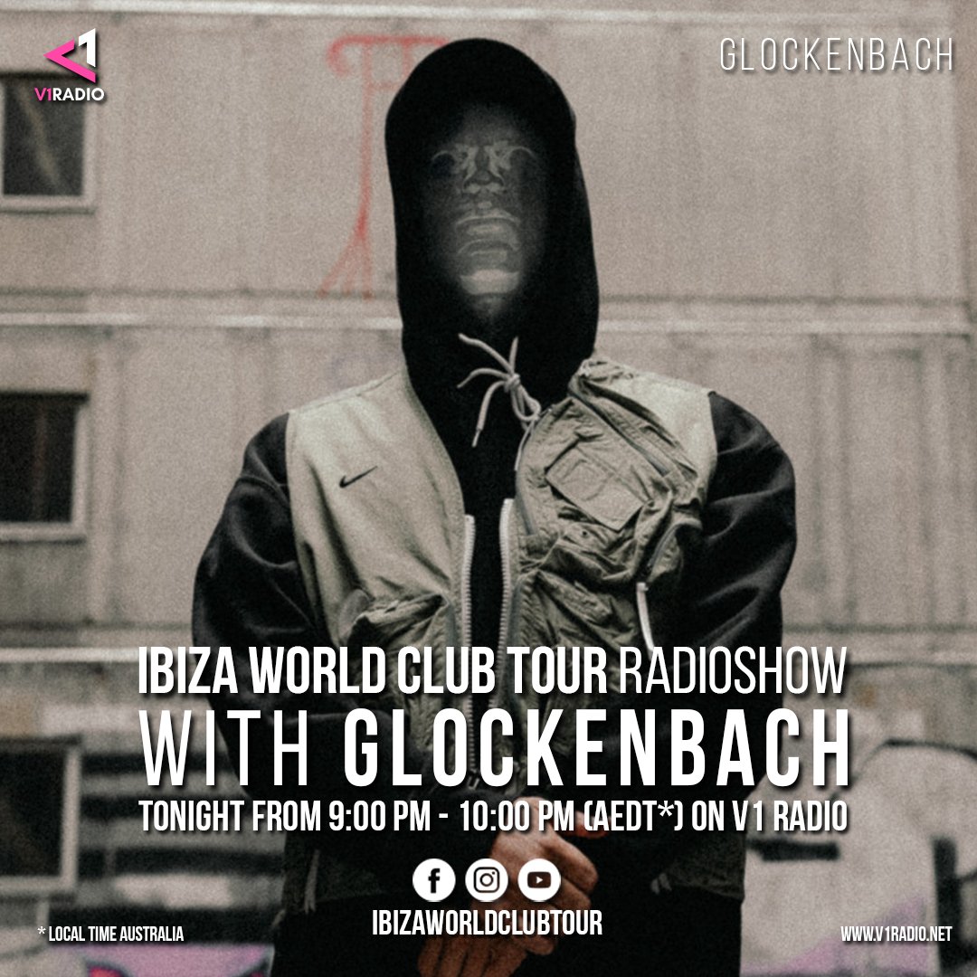 Tune in tonight at 9PM AEDT  
<a href="/IbizaWorldTour/">IbizaWorldClubTour</a> w/ #GLOCKENBACH in 30 mins! Tune in at v1radio.net

We ❤️🏠🎶 #1 Dance Radio Station 🙌🏻

#V1RADIO #DanceMusic #EDM #HouseMusic #IbizaWorldClubTour #IbizaHouseMusic #Melbourne #Australia #Aus #LoudAndProud