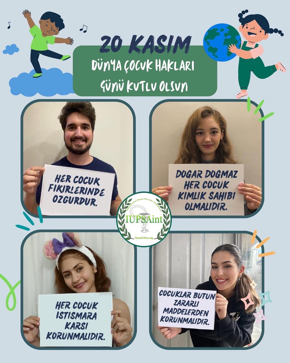 IUPSAint's tweet photo. IUPSAint ailesi olarak tüm çocukların Dünya Çocuk Hakları Günü’nü kutluyoruz!👧🏻🧒🏼👧🏾👶🏻👦🏿

As the IUPSAint family, we wish Happy World Children's Rights Day to all children! 👧🏻🧒🏼👧🏾👶🏻👦🏿 https://t.co/nCh9A0F6Sh