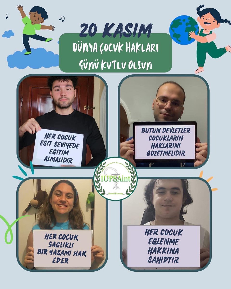 IUPSAint ailesi olarak tüm çocukların Dünya Çocuk Hakları Günü’nü kutluyoruz!👧🏻🧒🏼👧🏾👶🏻👦🏿

As the IUPSAint family, we wish Happy World Children's Rights Day to all children! 👧🏻🧒🏼👧🏾👶🏻👦🏿