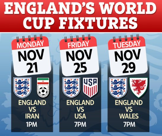 The 2022 World Cup 🏆 is finally here.

We will be showing all England group games &amp; we need your support if you are going out for the games.
Great food deals 🍔 Offers on pints &amp; bottles 🍻
Open from 12pm come &amp; join us 🏴󠁧󠁢󠁥󠁮󠁧󠁿 🦁🦁🦁

#FIFAWorldCup
#ThreeLions
#Qatar2022