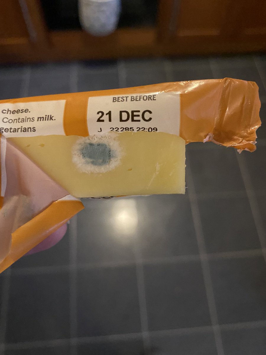 jo_weaver's tweet photo. Opened a little cheese for my daughters snack and there’s a massive lump of mould 🤢 come on @Tesco imagine if I’d have left this in the fridge until the best before date?! 🤮 https://t.co/Hfd1Q7OAJb