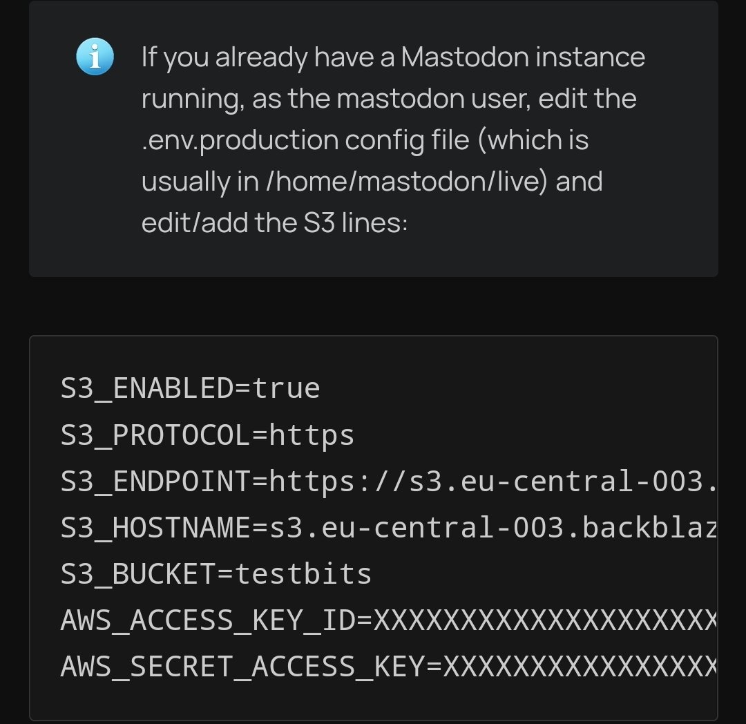 GamingWithGTR's tweet photo. I've enjoyed @techbitsio articles on setting up #Mastodon on @Cloudflare and @backblaze. Quick question: If a server is pre existing, once the bucket is setup and the Mastodon settings are updated, will Mastodon move the existing files over or is that done manually? #FromTwitter https://t.co/lhvF25QjP9
