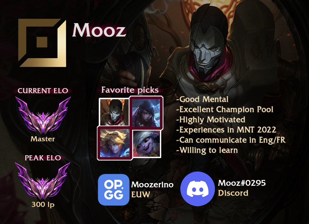 Bonjour , je recherche une team pour perf sur la scène pour 2023, perf a l'otf, ect.. N'hésitez pas à me contacter. Merci <a href="/LoL_LFT_Fr/">LoL LFT Fr</a> !