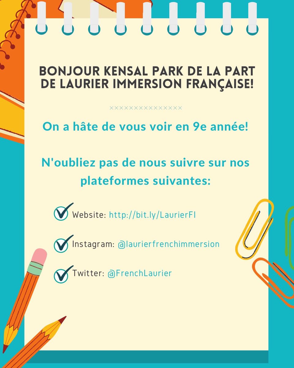 KP Families!

Check out Laurier French Immersion’s platforms to see all the great things happening, as well information about the program! 💙💚🐏

#tvdsb #kensalpark #laurier <a href="/TVDSBFSL/">TVDSB French</a> <a href="/FrenchLaurier/">Laurier French Immersion</a> <a href="/LaurierSS/">Laurier SS</a>