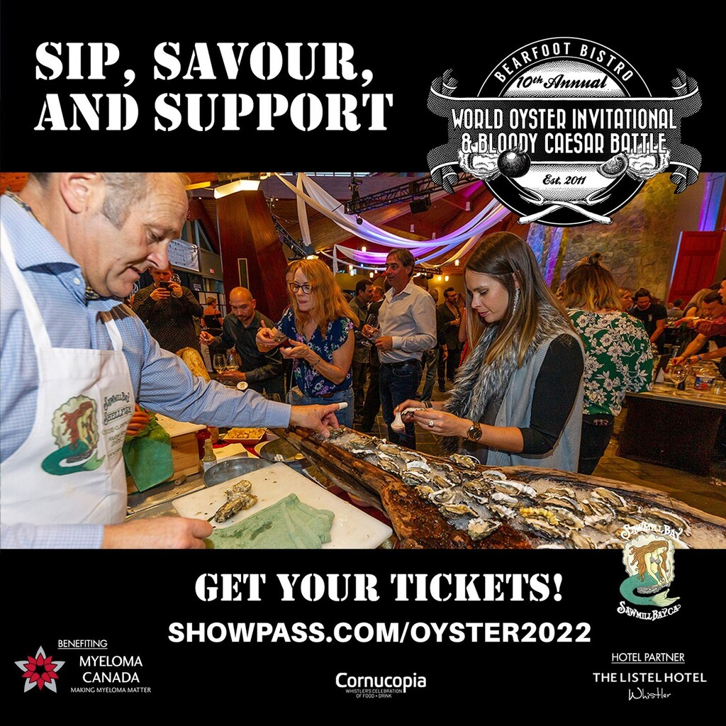 SIP, SAVOUR AND SUPPORT MYELOMA CANADA! 

Join us today for the 10th edition of the Bearfoot Bistro World Oyster Invitational &amp; Bloody Caesar Battle. 

Cheer on the world's top oyster shuckers as they battle for glory against the clock.

This year's Bloody Caesar Battle is s…