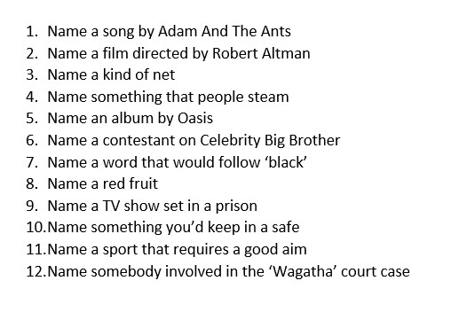 Twitter #FamilyFortunes questions

DM your answers until 8pm. 1 correct answer = 1 point. If 5 people answer the same, you get 5 points and so on. Remember your aim is to guess the most popular answer to maximise your points. Googling allowed. RTs appreciated.