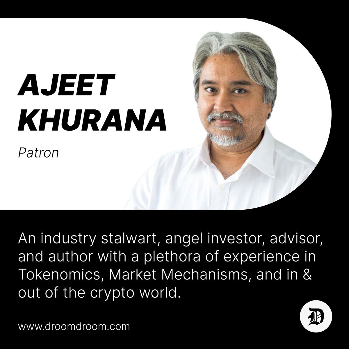 DroomDroom's tweet photo. A name that needs no introduction.
We are thrilled to introduce the #OG himself as our #Patron, @AjeetK. π₯π
#Web3 #crypto #blockchain #cryptocurrencies #btc #eth #letsdroom https://t.co/rcok3tmXq8