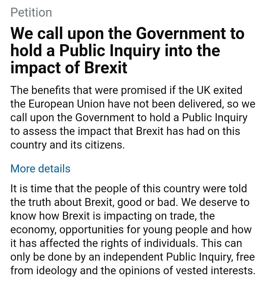 Our petition calling for a Public Inquiry into the impact of Brexit has passed 3,000 names in its first few hours. Let’s get this debated in Parliament. Please sign and share widely. petition.parliament.uk/petitions/6282…
