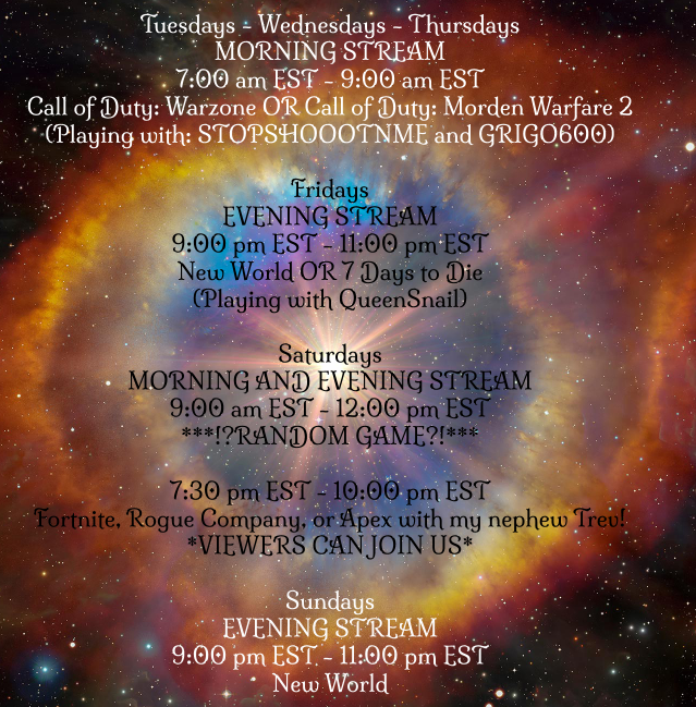 Finally got a stream schedule posted for you guys! It took me long enough huh 😅 twitch.tv/kyshakillin #twitchstreamer #twitchaffiliate #varietystreamer