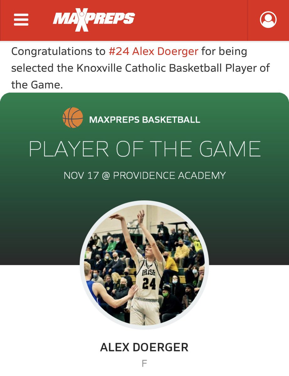 Alex Doerger was named the Knoxville Catholic Basketball Player of the Game. t.maxpreps.com/3hNAaRk via <a href="/MaxPreps/">MaxPreps</a>