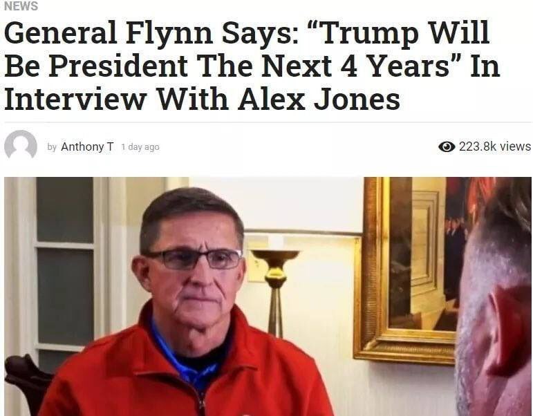 HeatherMoAndCo's tweet photo. By the way, in case you missed it, take note of the date that #AlexJones interview with #MikeFlynn was posted. The interview took place just prior to #January6thInsurrection. In the interview, Flynn said “Trump will be president the next 4 years”. #GOPTraitorsToDemocracy https://t.co/mXY2wOzmwz