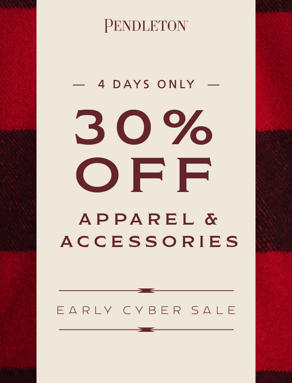 Don't wait for Black Friday, shop local at <a href="/PendletonWM/">PendletonWoolenMills</a> to get an extra 30% off! 11/20-11/23