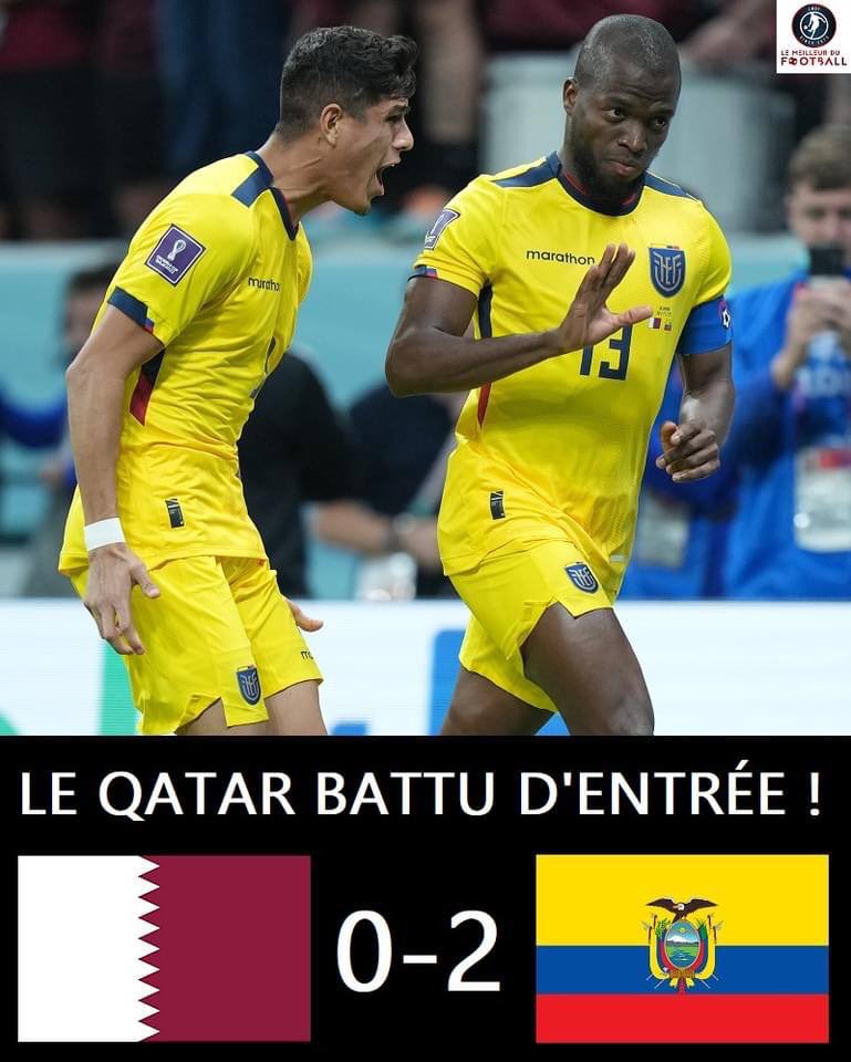 🚨 BOUM ! L'Équateur l'emporte 2-0 face au Qatar grâce à un doublé d'Enner Valencia ! 👏🇪🇨

Le Qatar a complètement raté son match d'ouverture 😳🇶🇦
 t.me/Actufoot_Archi…