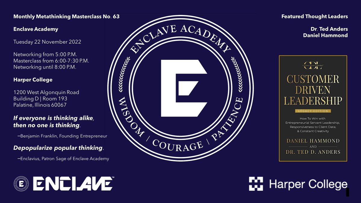 EnclaveAcademy's tweet image. On the 4th Tuesday of each month, @EnclaveAcademy presents a valuable (free) masterclass in #metathinking (i.e., #metacognition), followed by timely insightful presentations by #ThoughtLeaders willing to share the related "thinking about their #thinking." mailchi.mp/enclaveforentr…