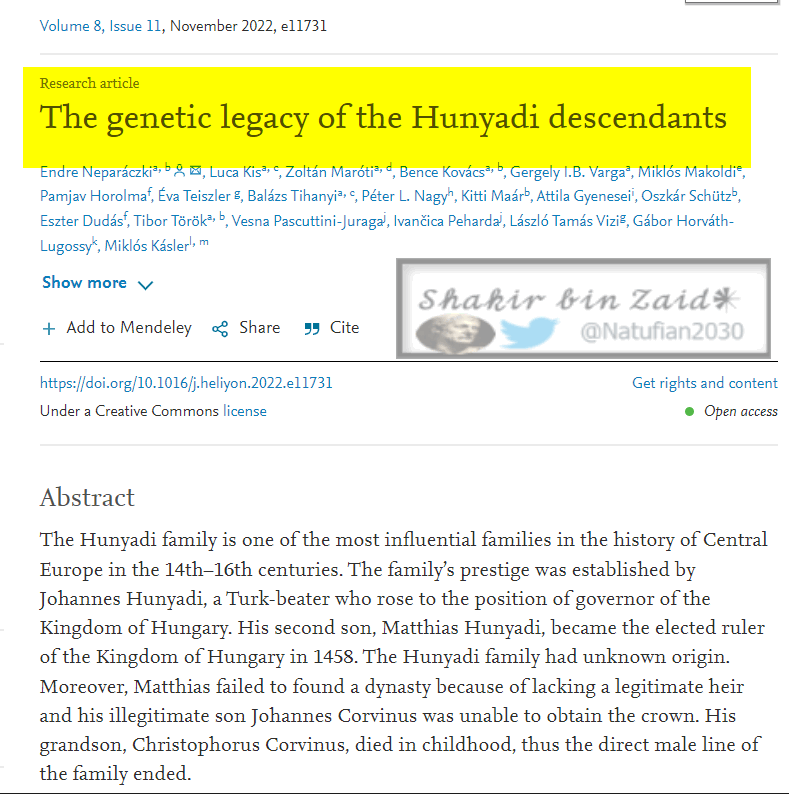 💯ماتياس الأول  ملك هنغاريا وكرواتيا تم اخراج رفات والده يوهانس كورفينوس باحدث دراسة 2022 وكانت على السلالة 
Y-E-M78-V13     -
                                                         سلالة الام T2b