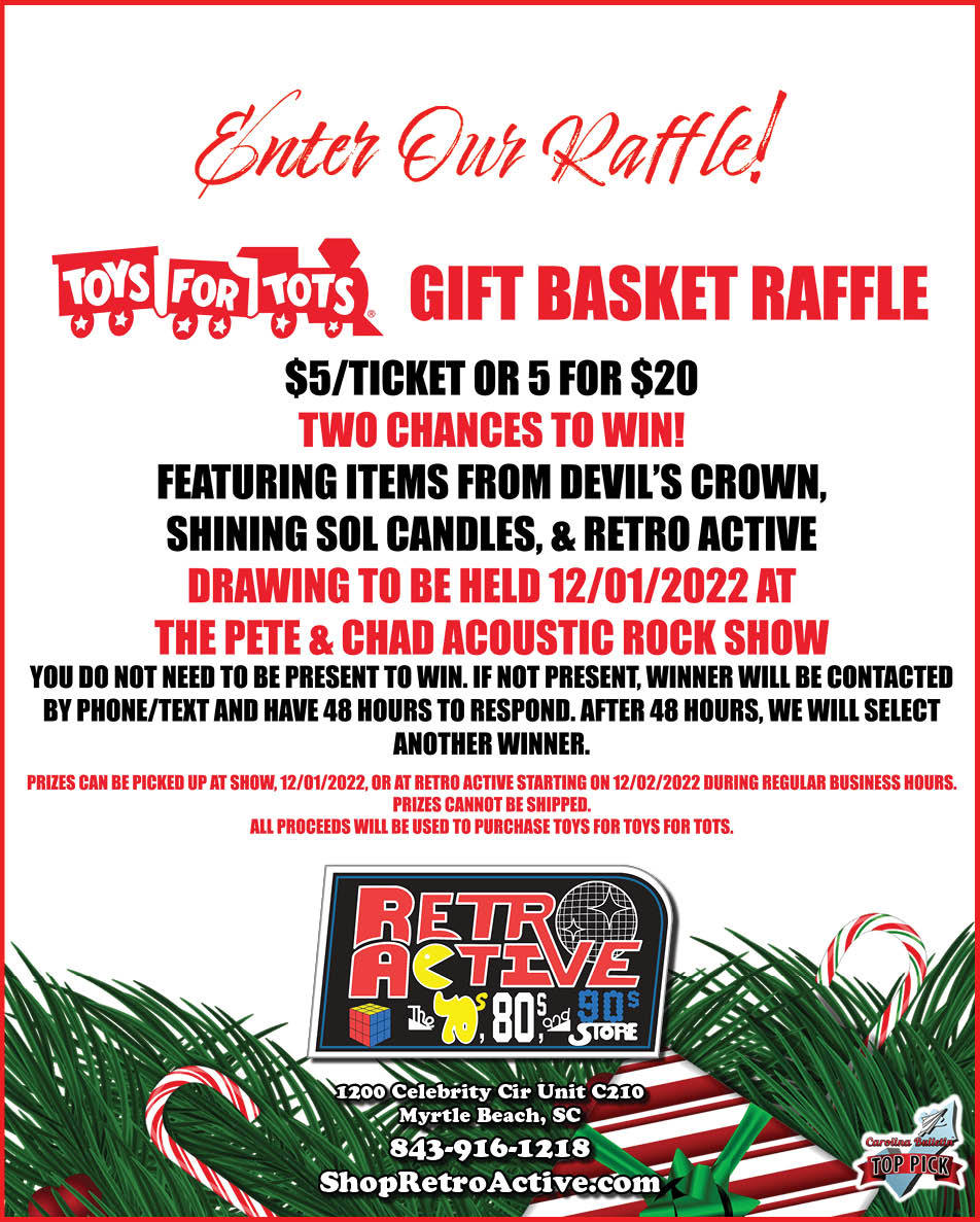 Carolina Bulletin (@crlnabulletin) on Twitter photo 🎁Enter the gift basket raffle <a href="/shopRetroActive/">Retro Active</a>
Visit the store located in Broadway at the Beach to get your tickets.
Proceeds will be used to purchase toys for Toys For Tots! 🚂
.
.
.
#christmasgifts #holidayshopping #gifts #myrtlebeach 🎁Enter the gift basket raffle <a href="/shopRetroActive/">Retro Active</a>
Visit the store located in Broadway at the Beach to get your tickets.
Proceeds will be used to purchase toys for Toys For Tots! 🚂
.
.
.
#christmasgifts #holidayshopping #gifts #myrtlebeach