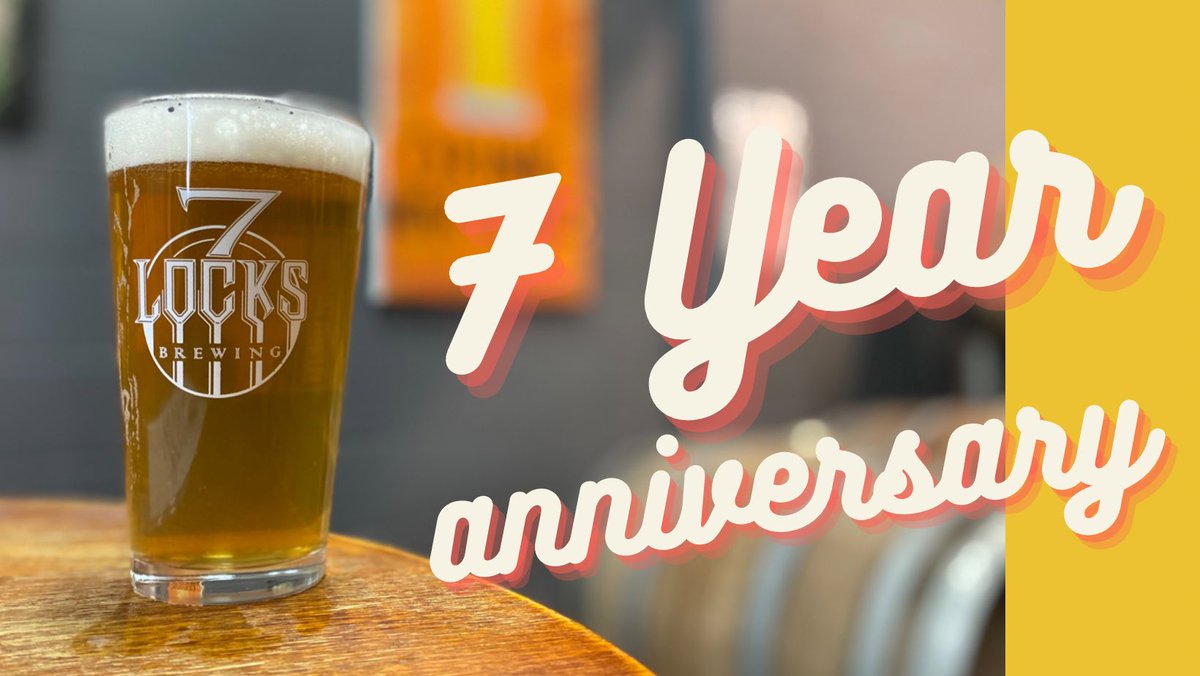 7 Locks Brewing (@7locksbrewing) on Twitter photo 7 YEARS! Join us Wednesday to raise a pint to the next 7 years!
Music: <a href="/justintrawick/">Justin Trawick</a>
Food: O’Boy Pizza
🚨BEER RELEASE🚨
‘No. 7’ Bourbon Vanilla Porter
A perfectly festive brew to warm your spirits as you welcome that crazy uncle to the thanksgiving table!
Giveaways all night! 7 YEARS! Join us Wednesday to raise a pint to the next 7 years!
Music: <a href="/justintrawick/">Justin Trawick</a>
Food: O’Boy Pizza
🚨BEER RELEASE🚨
‘No. 7’ Bourbon Vanilla Porter
A perfectly festive brew to warm your spirits as you welcome that crazy uncle to the thanksgiving table!
Giveaways all night!