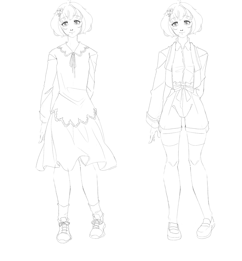 A #sketch of Hana's outfits. Isn't she cute!? 🌸
Take her on a date in Tokyo Tycoon, coming soon on Steam!

#art #conceptart #gamedev #indiegame #indiedev #visualnovel #vn #animegirl #cute #outfit