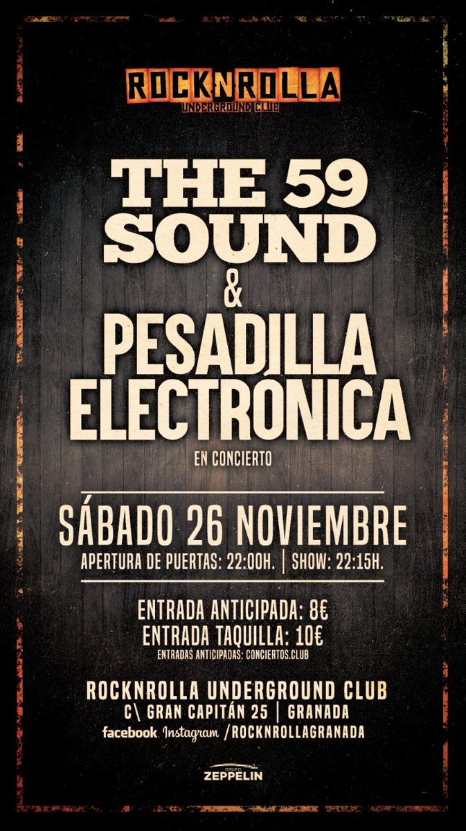 Proxima parada ROCKNROLLA UNDERGROUND CLUB (GRANADA) SABADO 26 NOVIEMBRE - 22,00 H.
Enlace venta anticipada:
entradas.conciertos.club/.../the-59-sou…...
 <a href="/alsurconciertos/">Al Sur Conciertos</a> <a href="/isachi16/">Isachi</a>  <a href="/ConciertosR3/">Conciertos de Radio3</a> <a href="/JulioRodenas/">Julio Ródenas</a> <a href="/LocalDeEnsayo/">Local de Ensayo</a>