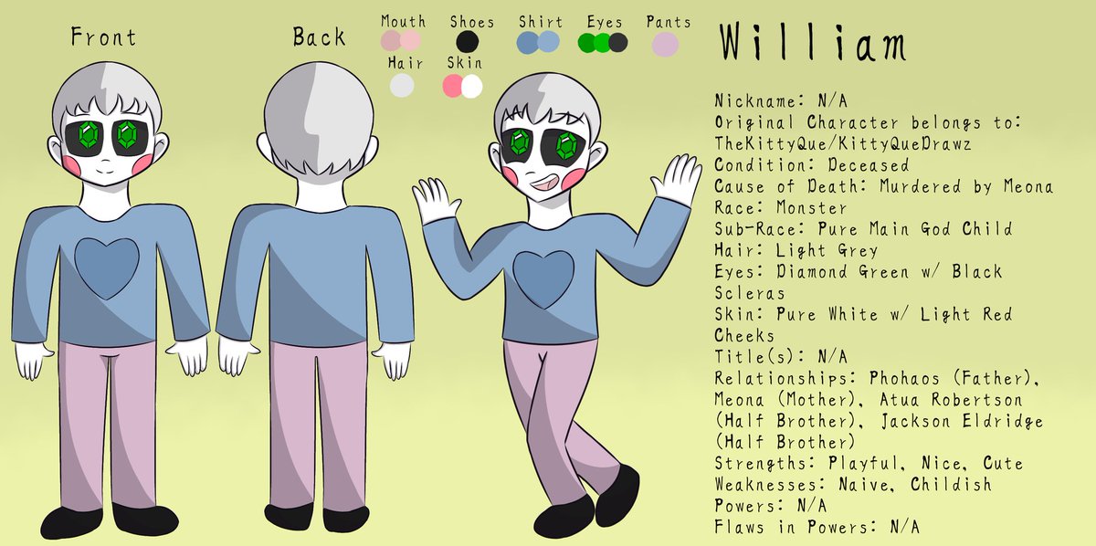 TheKittyQue's tweet photo. William Ref Sheet (C.R.P.W.)
Meet William! Son of Meona and Phohaos! https://t.co/qqWz55SevU