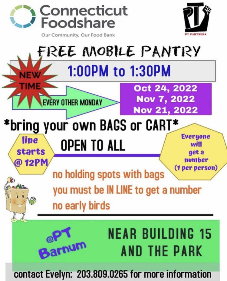 ptpartnersbport's tweet photo. Join us tomorrow, Mon Nov 21 from 1-1:30pm for our monthly visit from the #ctfoodshare #FoodTruck
#ptpartners #blackfeministorganizing #bptorganizing #bptct #substationcrew #ptbarnum #greenehomes #trumbullgardens #collectivework #collectivepower #forusbyus https://t.co/mx5NsXmqfT