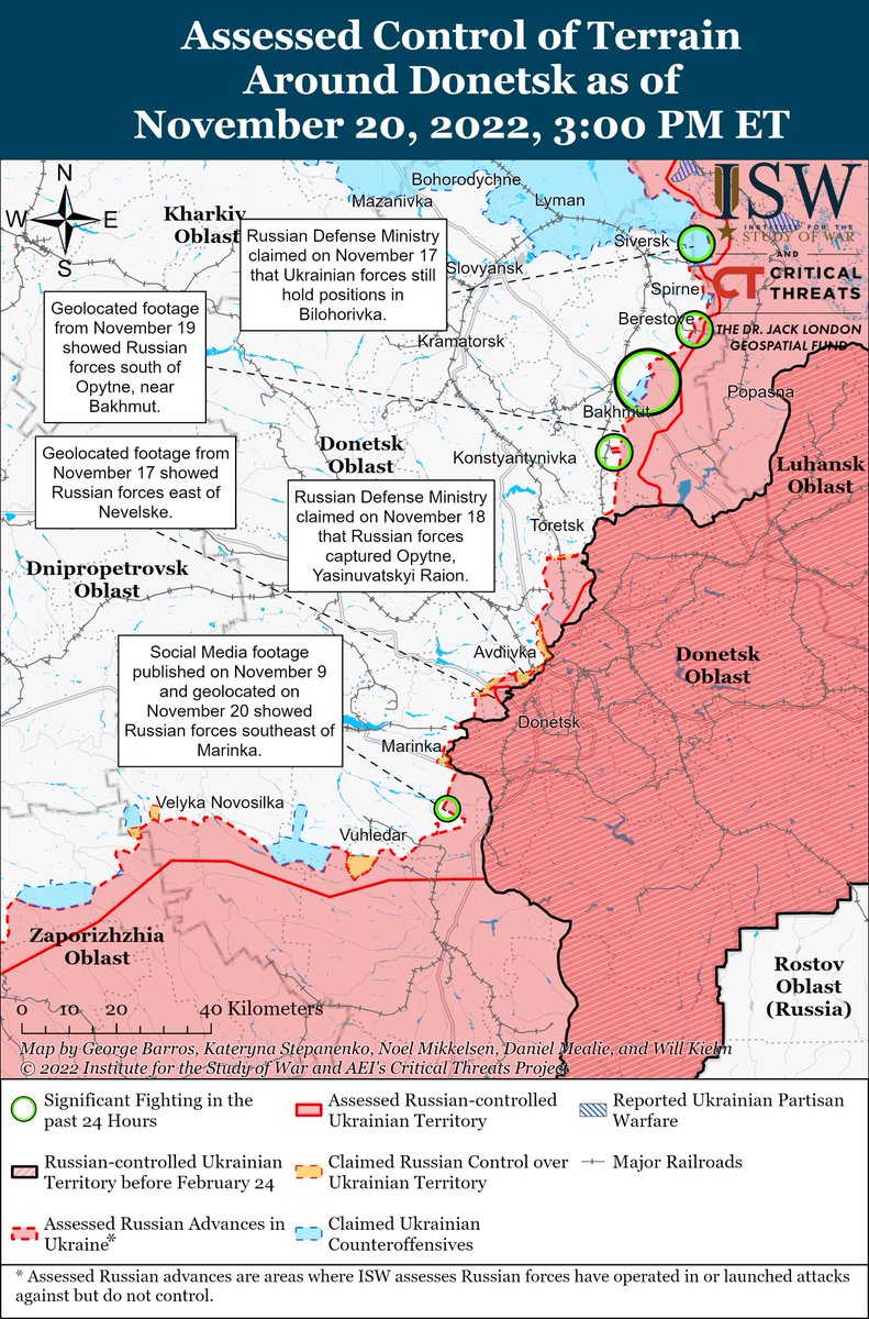 TheStudyofWar's tweet photo. Below are the November 20 control-of-terrain maps for #Russia's invasion of #Ukraine from @TheStudyofWar and @criticalthreats.

Check out our interactive map: https://t.co/tXBburjuul https://t.co/wKW3r04nKj
