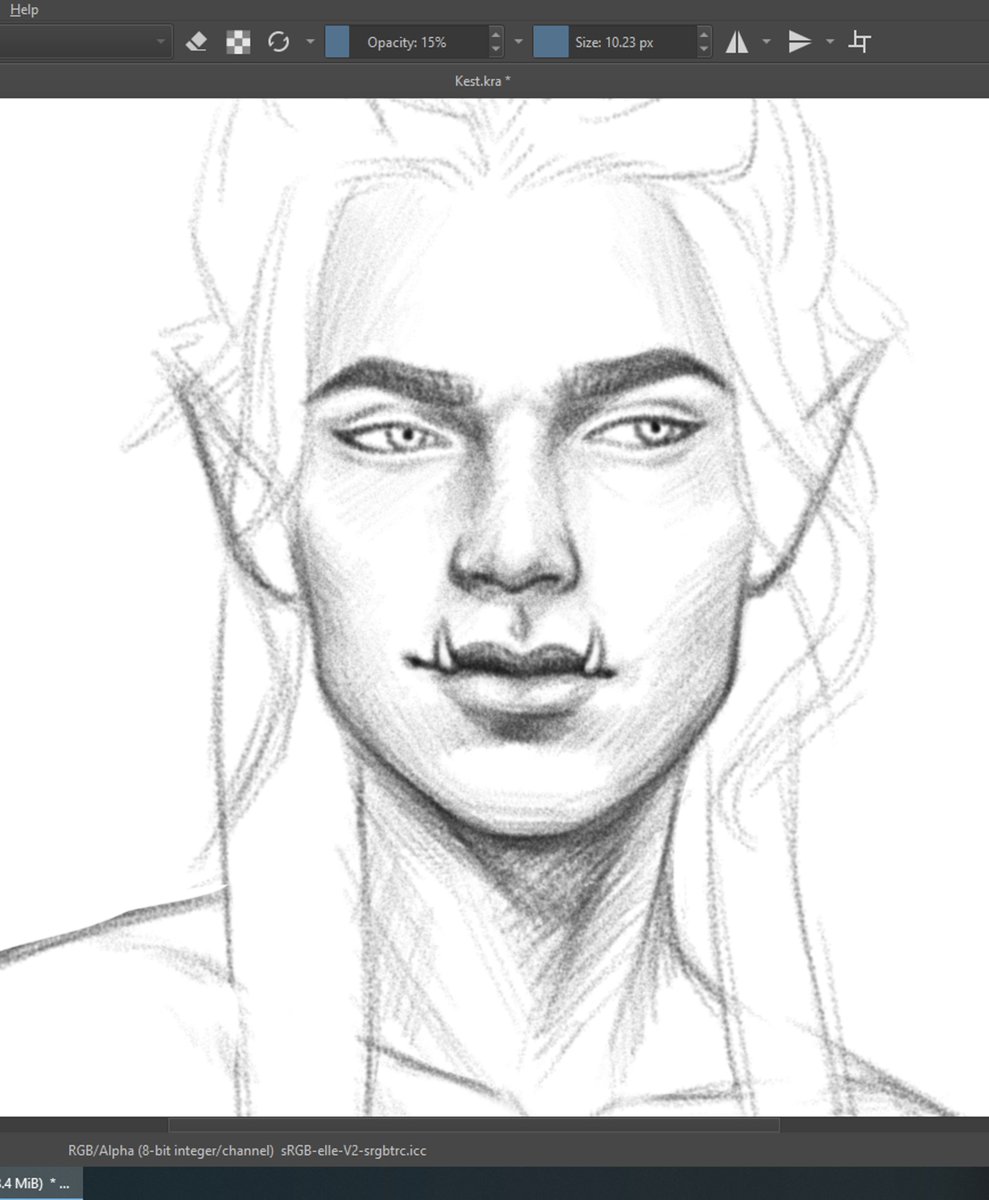 Kesst sketch coming along nicely. Just started using Krita instead of medibangpaint and its amazing! So many more brushes and textures! 🥰 #WIP #sketch #orc #Prettyboy