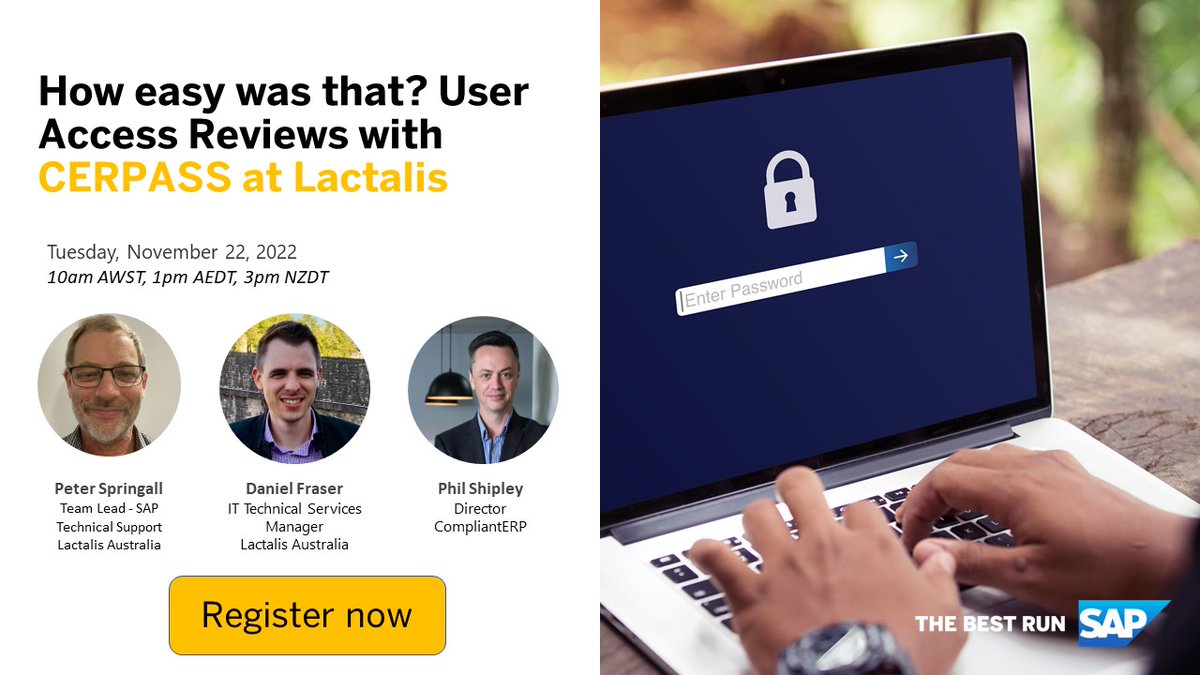 compliant_erp's tweet photo. We are only one sleep away from our ‘User Access Reviews with CERPASS’ webinar with @groupe_lactalis.
If you haven’t registered already, don’t miss out – register today!
https://t.co/lAQpoOaiJ0
#webinar #GRC #SAP #CERPASS #security #compliance #riskmanagement https://t.co/F0fH6t3PS7