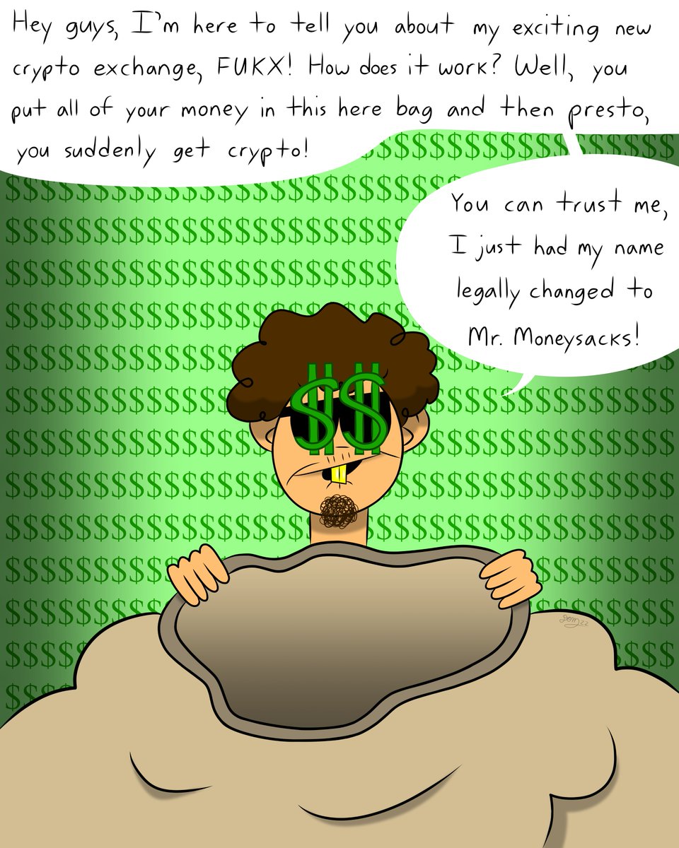 Domonizationart's tweet photo. Exciting New Investment Opportunity (Real!!!). Why, yes, I am planning a trip to The Bahamas. Why do you ask? #artwork #drawing #bag #crypto #dollarsigns #goldteeth #grift #man #money #sunglasses https://t.co/vguBtJFTwo