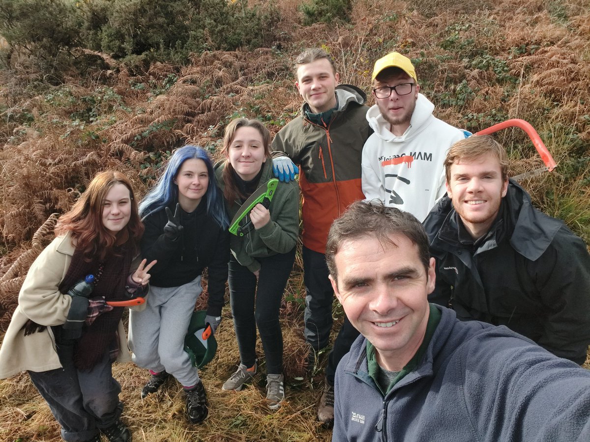 LynEvans2's tweet photo. @BridgendCollege Conservation Volunteers working today with @savebutterflies to clear scrub for the High Brown Fritillary. Great to have both old and new students out enjoying the weather and the bonfire! https://t.co/Ob1KbUZnmF