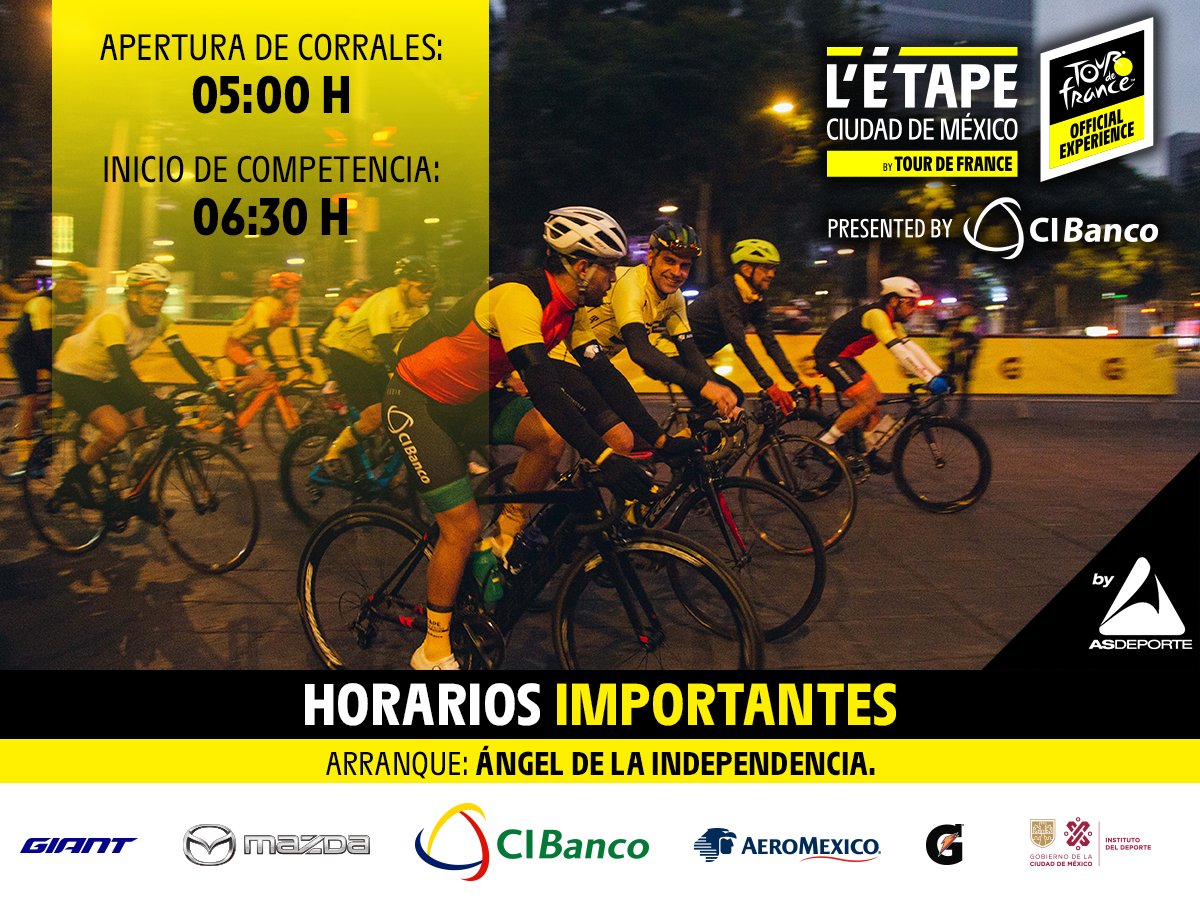 LaEtapaMexico's tweet photo. Estamos a muy pocas horas de vivir L´Étape CDMX by Tour de France Presentado por CiBanco pero es muy importante que consideres los siguientes horarios.

Nota:
Estacionamiento ecológico a partir de las 05:00 h, si te estacionas en la calle calle no olvides pagar tu parquímetro. https://t.co/37JrazhQRJ