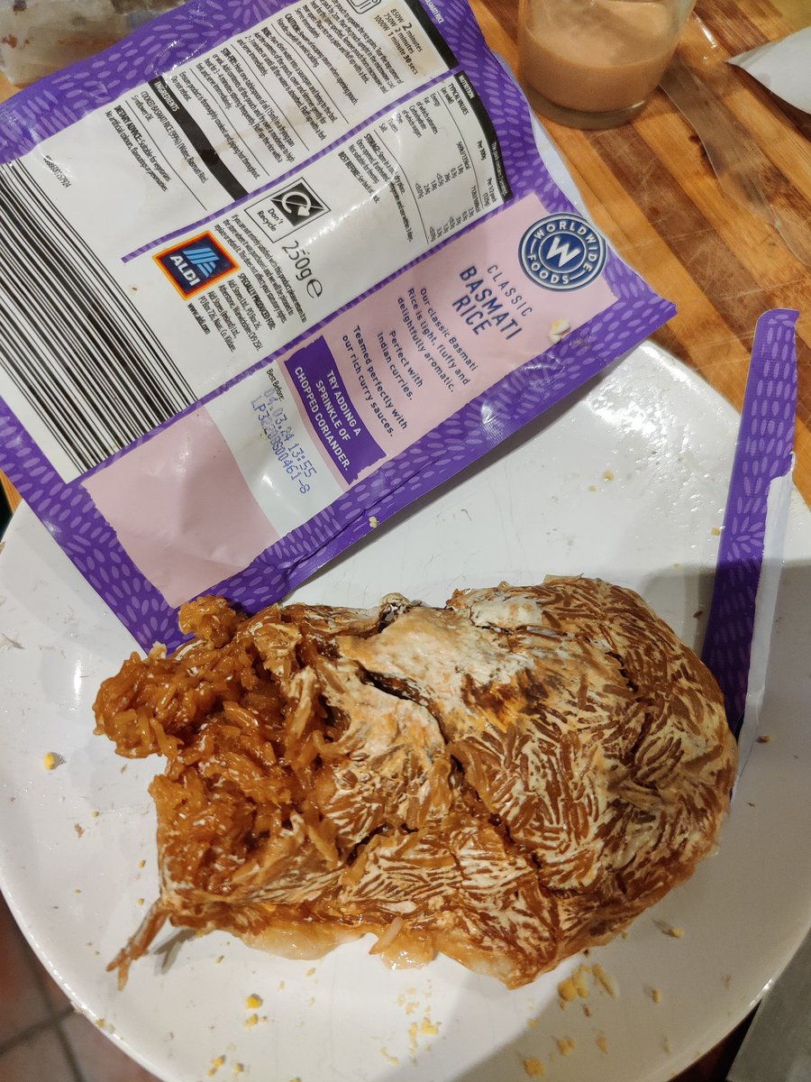 multidyer's tweet photo. @AldiUK we use microwave rice alot
After this I will never ever buy it again Flaked a whole packet of Smoked Mackerel, four hard boiled eggs juice of 2 lemons, some cream for Kedgeree
I emptied this rice onto the other ingredients I didn't notice! threw all the food away 🤢 https://t.co/F0rjWvmpGk