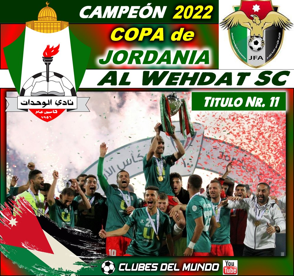 ClubsDelMundo's tweet photo. Y ya tenemos Campeón de la Copa de JORDANIA. Por undecima vez el Trofeo lo gana el AL WEHDAT SC. Enhorabuena.
#Aman #aMMAN #Jordania #Jordan #AlWehdat @sc_wehdat https://t.co/XgduMWBh4T