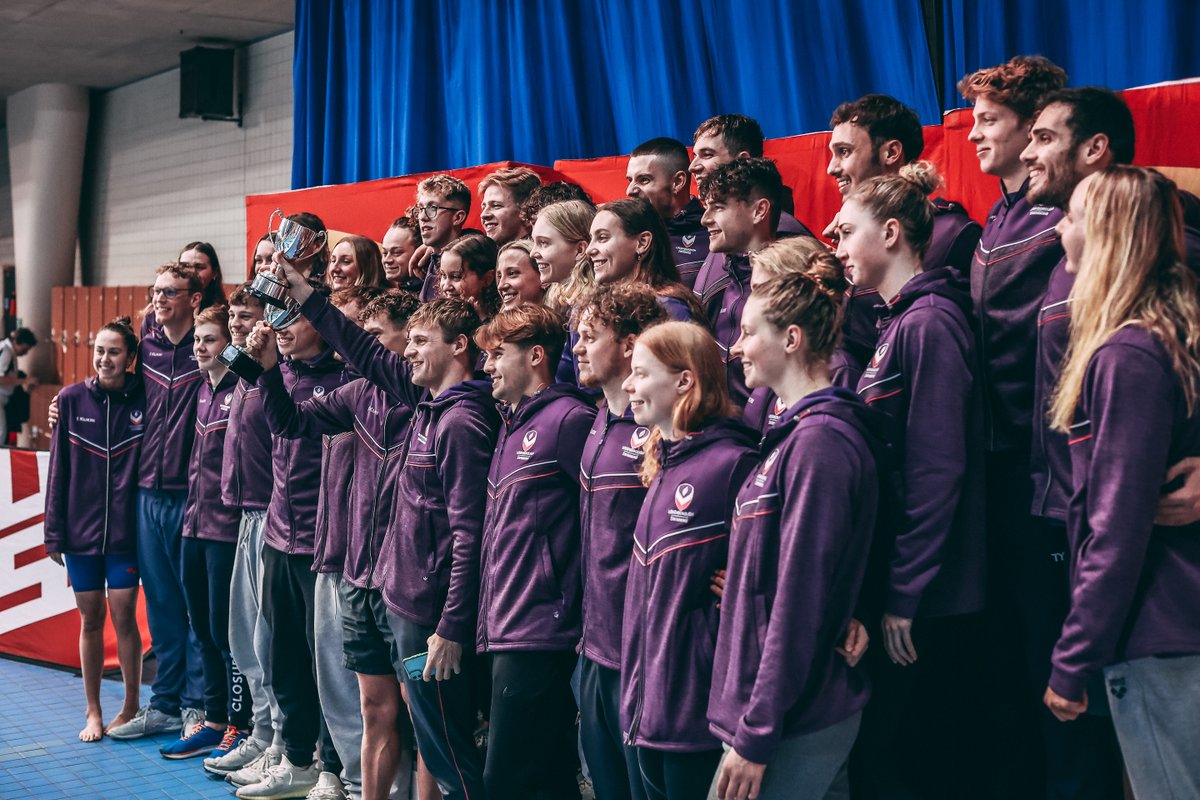 LboroSport's tweet photo. 🏊‍♀️🏆 It’s overall GOLD + Men’s &amp; Women’s GOLD in the pool on an awesome final day at @BUCSsport Short Course! #PurpleReign #WhereHistoryBegins https://t.co/Wz0970RubS