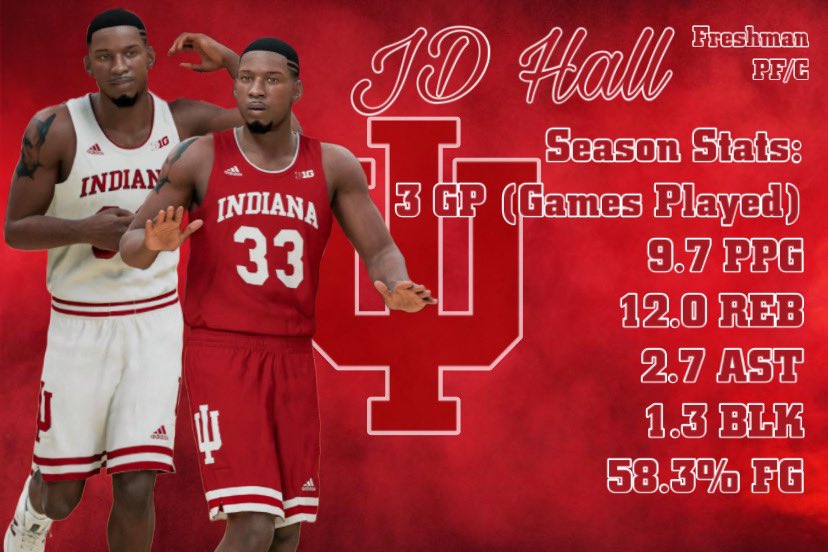 Freshman C - JD Hall has dominated the #PostGame so far nearly averaging a #DoubleDouble 👀