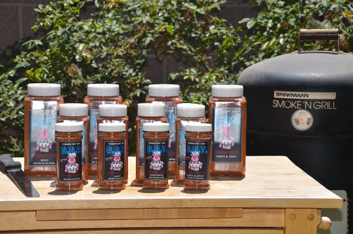 Esntech's tweet image. Here you have it, the most diabolical Brisket seasoning from our laboratory. It's called D.D.T. and has four unique formulas and three sizes. We are a product development company and here is one of latest and greatest. Full details available at cookinwitgus.com/ddt.html