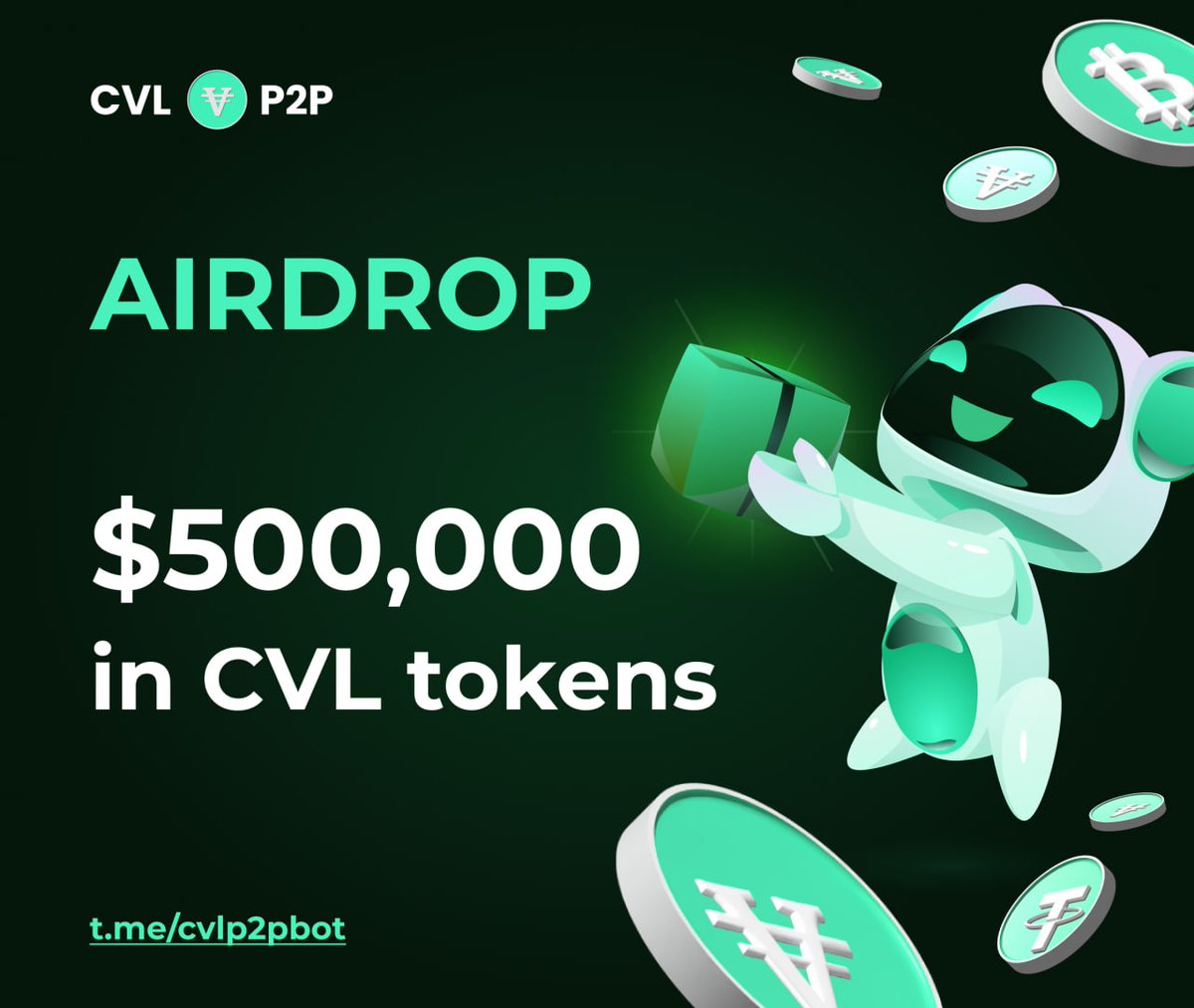 💸 CVL 50,000,000 #Airdrop 💸

To enter:
✅ Follow 
@CVLP2P
, T &amp; RT and a few simple steps
✅ Details here: 👇
t.me/cvlp2pbot

#Crypto #Airdrops #Blockchain #earn #earnmoney #AirdropCrypto #CVLP2P